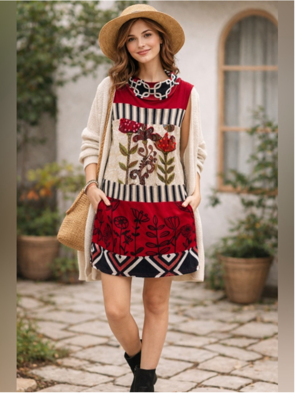 Savage Culture Boho Patchwork Tunic Dress Mini Sleeveless Lagelook Artsy Chic